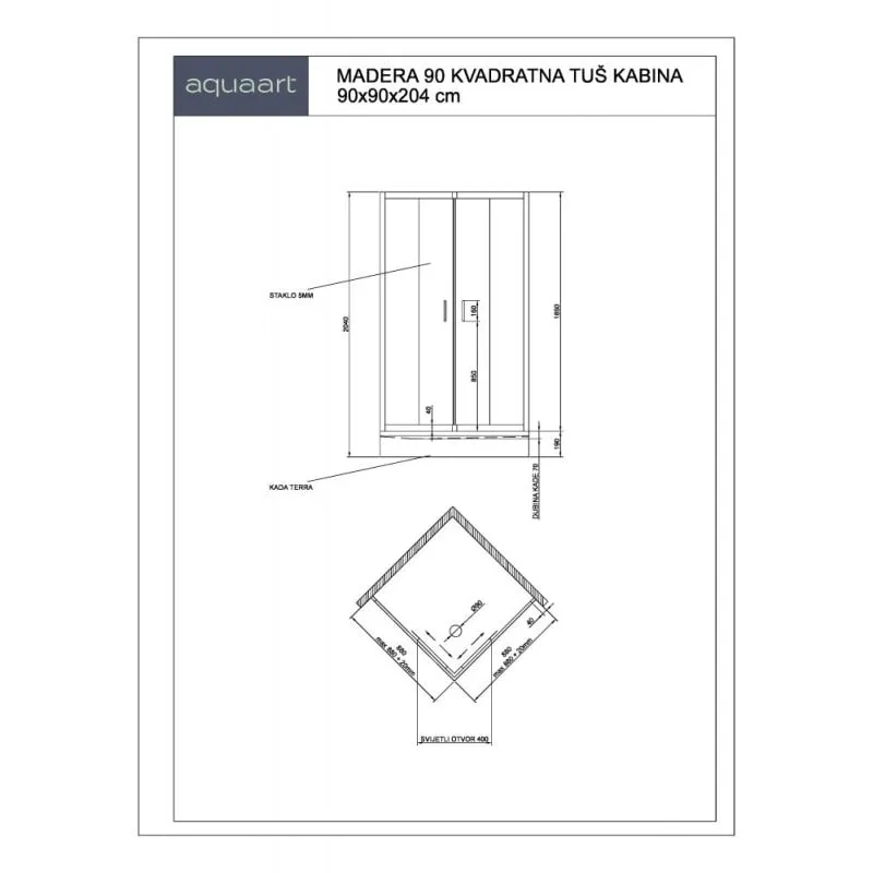 komplet – madera 90kv kvadratna tuš kabina s kadom - slika 4