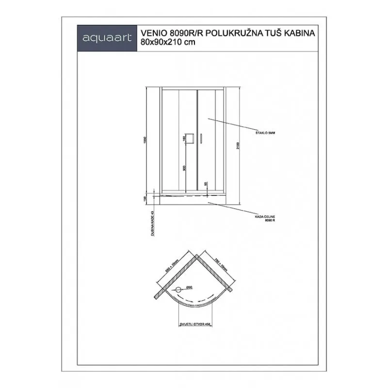 venio 8090r/r polukružna tuš kabina 80x90x210 cm - slika 2