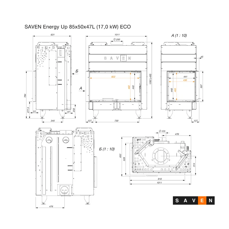 kamin ugradbeni g/saven energy up 85x50x47l (17,0 kw) - bijeli šamot - slika 11