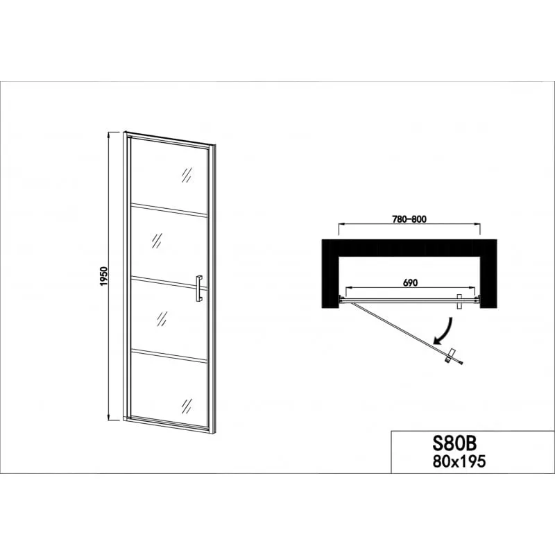 vrata za tuš kabinu 80cm crna mat 78-80x195cm - slika 2