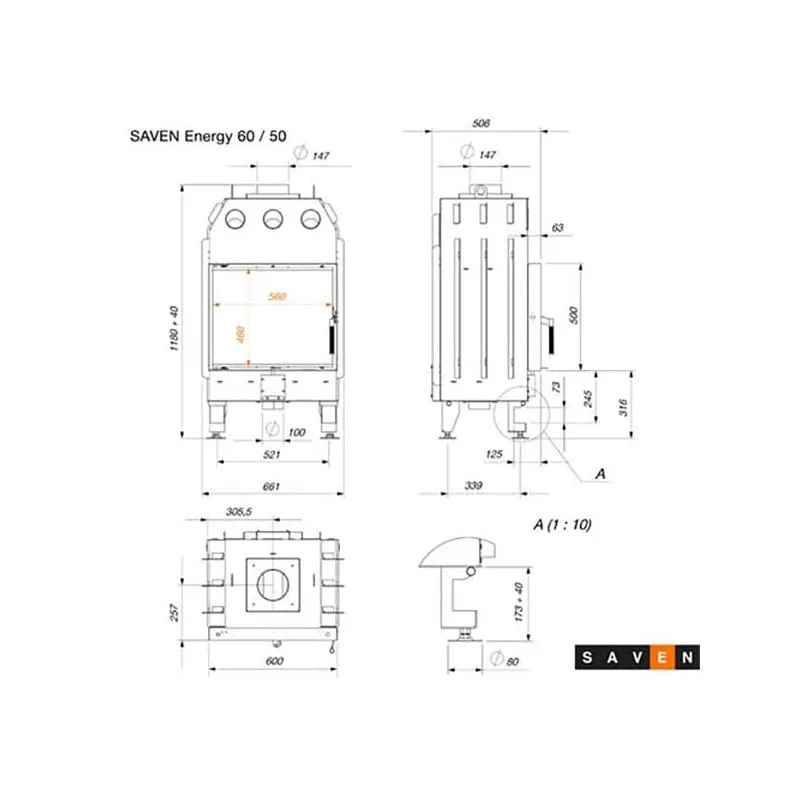 kamin ugradbeni saven energy 60x50 (14,5 kw) eco - slika 8