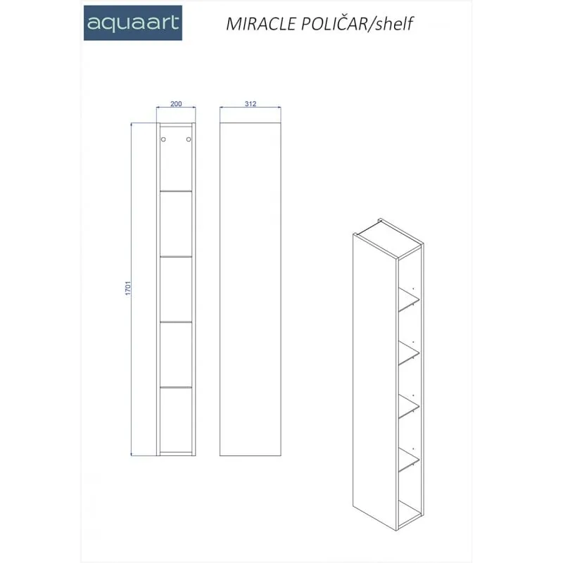 kupaonski ormarić poličar miracle 170 kašmir - slika 2
