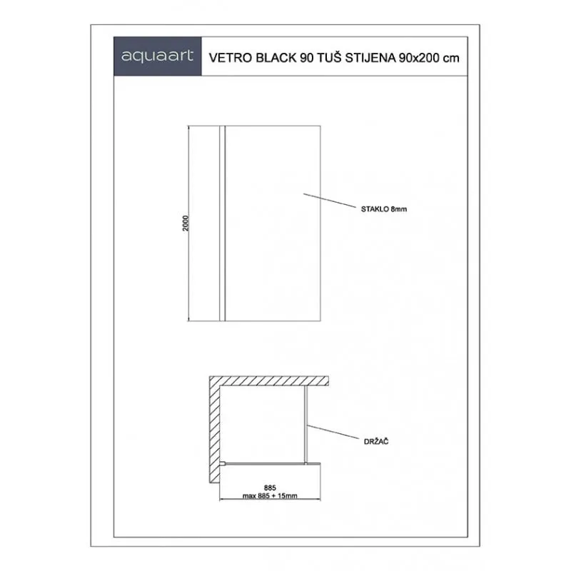 vetro black 90 tuš staklo - slika 2