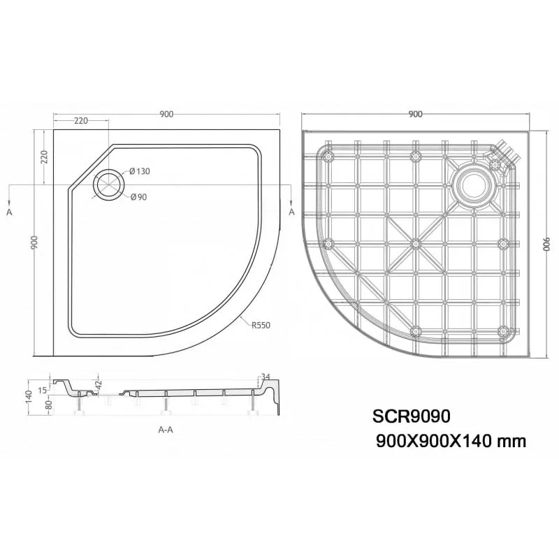 tuš kada sa sifonom smc 90x90x14cm - slika 7