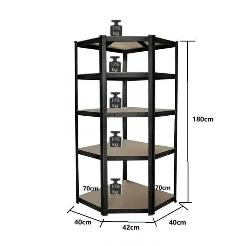 polica izdržljiva kutna crna 77x77x40x40x41xv180 cm - slika 3