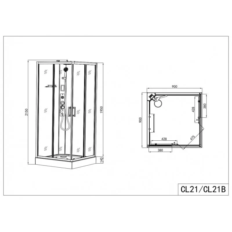 tuš kabina kompletna miami - s brzom montažom 90 x 90 x 215 cm - slika 12