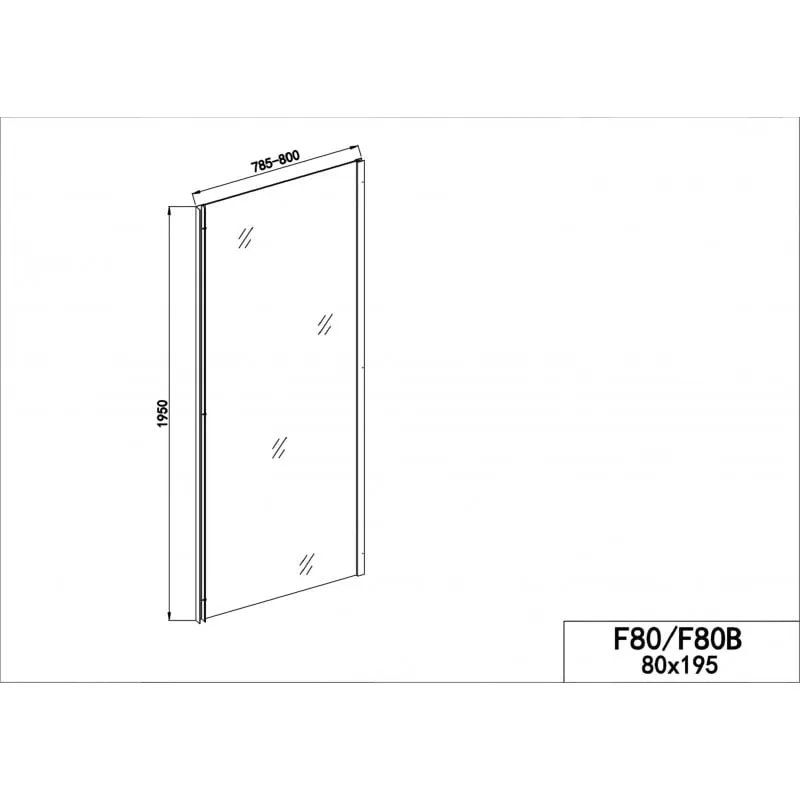 staklena tuš stijena 80cm crno mat 78,5-80x195cm - slika 2
