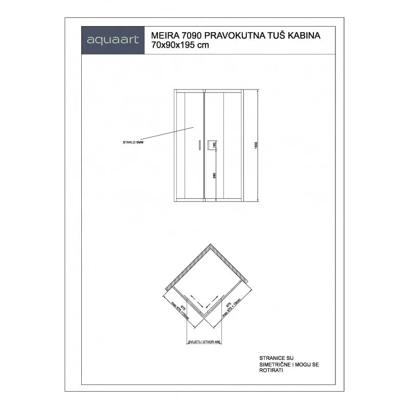 tk meira 7090 tuš kabina 70x90x195cm - slika 2