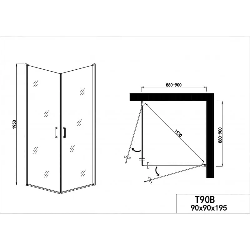 vrata za okretanje 90cm crna mat 88-90x195cm - slika 4