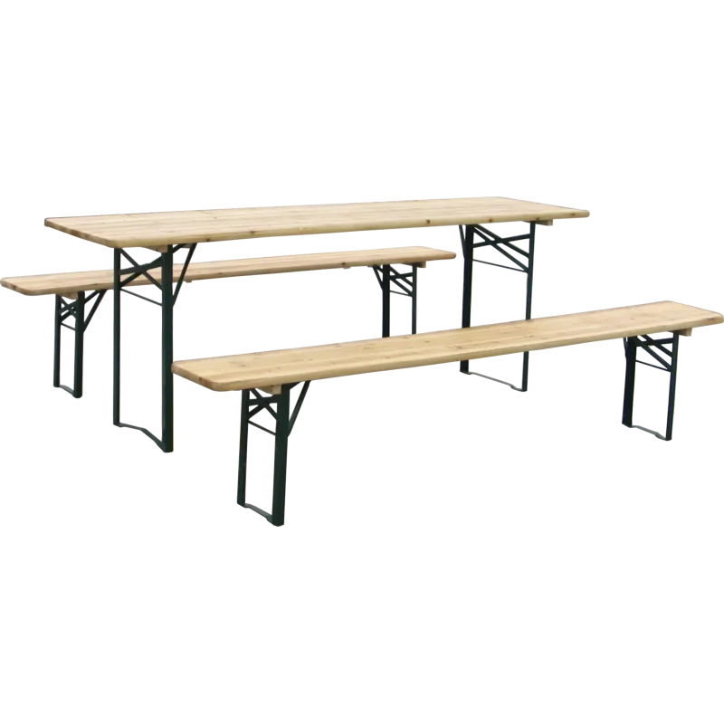 3-dijelni pivski set - stol 220 x 50 cm, klupe 220 x 25 cm, smreka, prirodno zelena - Mihovljan, Čakovec
