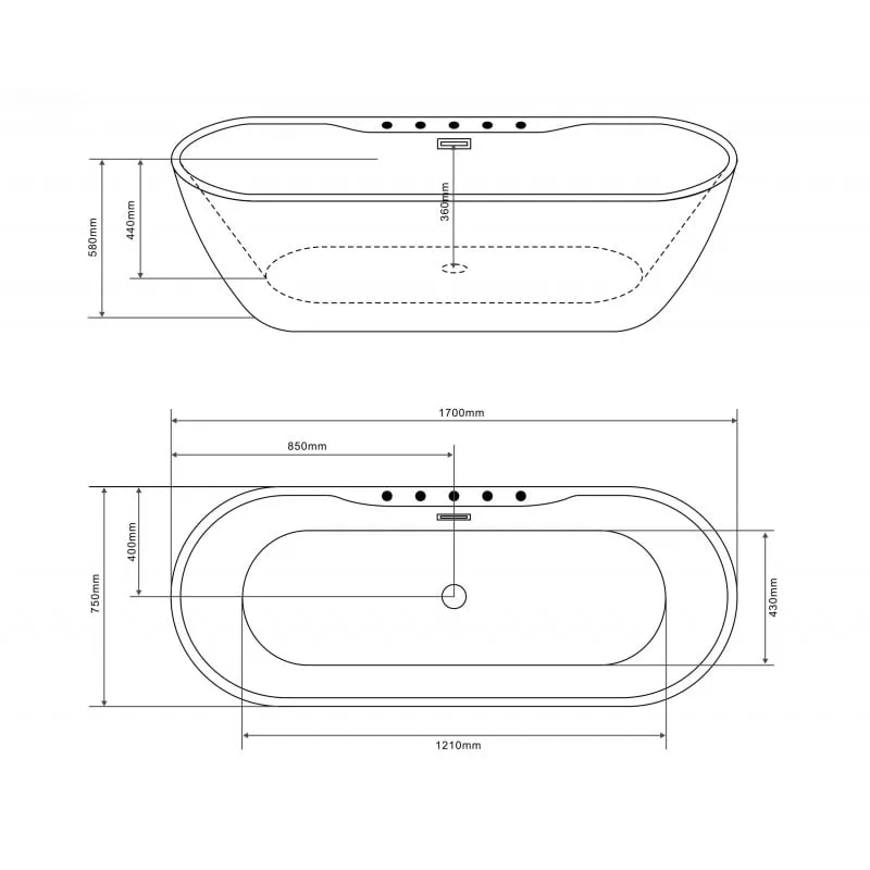 kada samostojeća aruba krom 170x75x58 cm - slika 18