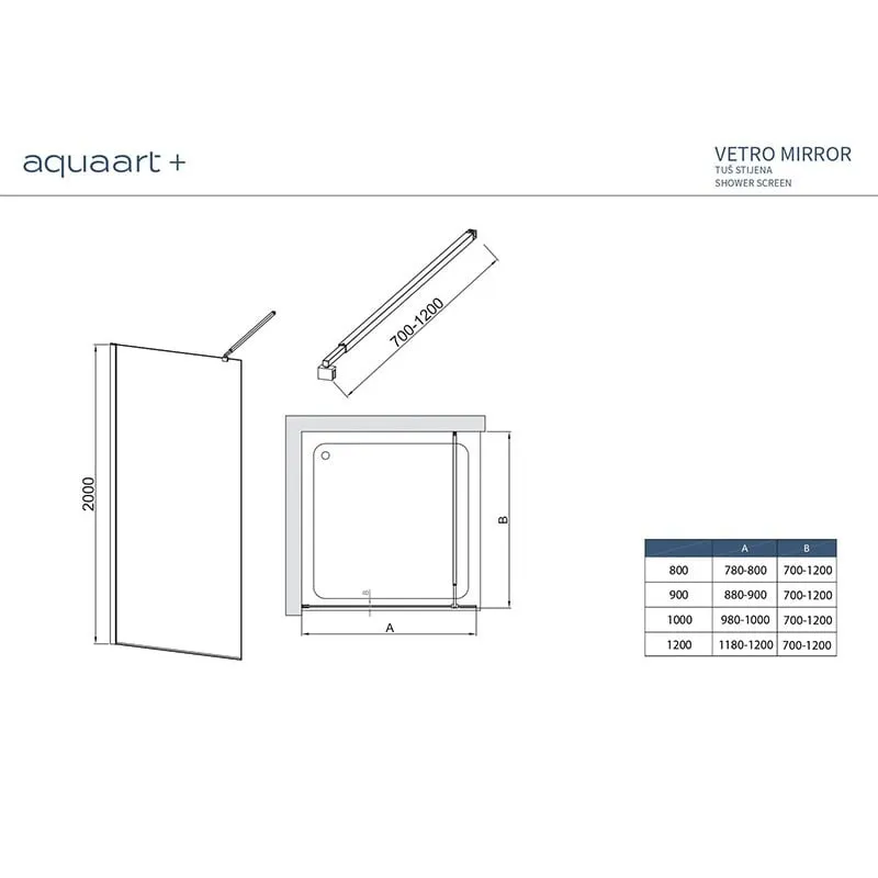 vetro mirror 90f chrome tuš stijena 90x200cm - slika 3
