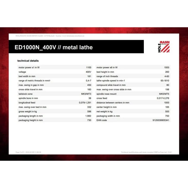tokarilica za metal ed1000n_400v holzmann maschinen - slika 5