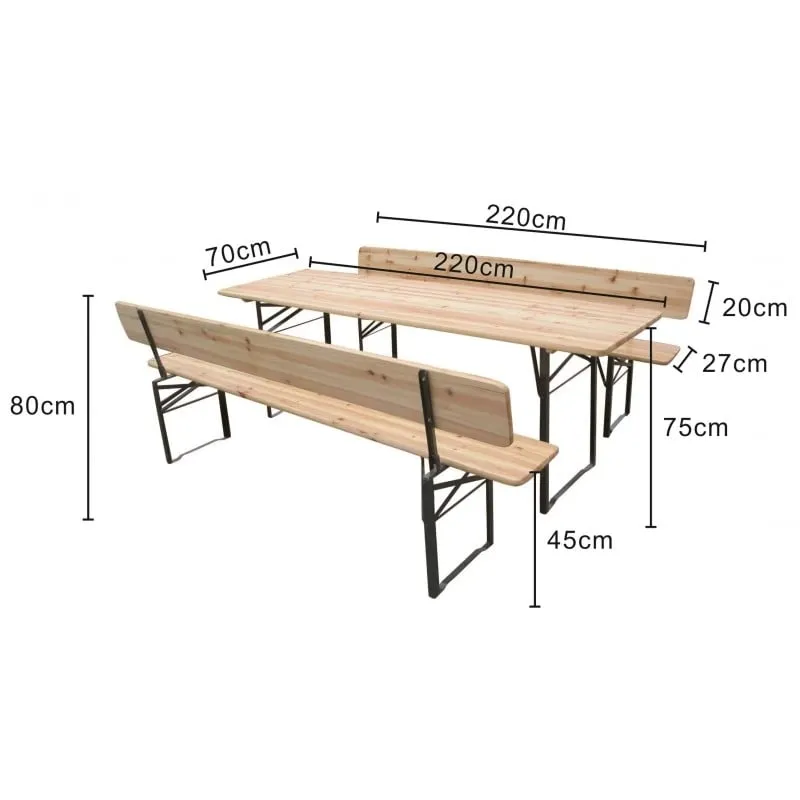 pivski set od 3 dijela s naslonima, stol 220 x 70 cm, klupe 220 x 27 cm, smreka, prirodno zelena - slika 2