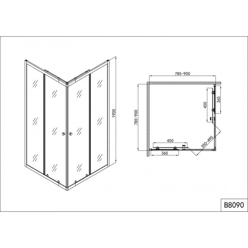 pravokutna tuš kabina kutni ulaz, bijelo 78,5--90x190cm mat staklo - slika 5