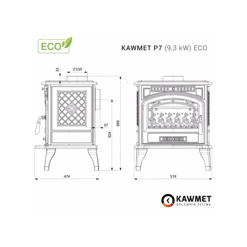 peć na drva kawmet p7 (9,3 kw) - slika 6