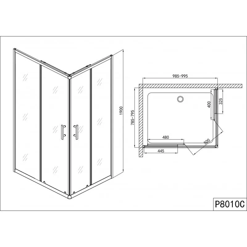 pravokutna tuš kabina 78,5-79,5x98,5-99,5x185cm - slika 5