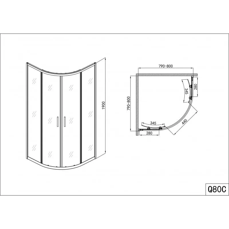 polukružni tuš s 2 klizna vrata krom 89-90x89-90x190 s jednostavnim čišćenjem - slika 2