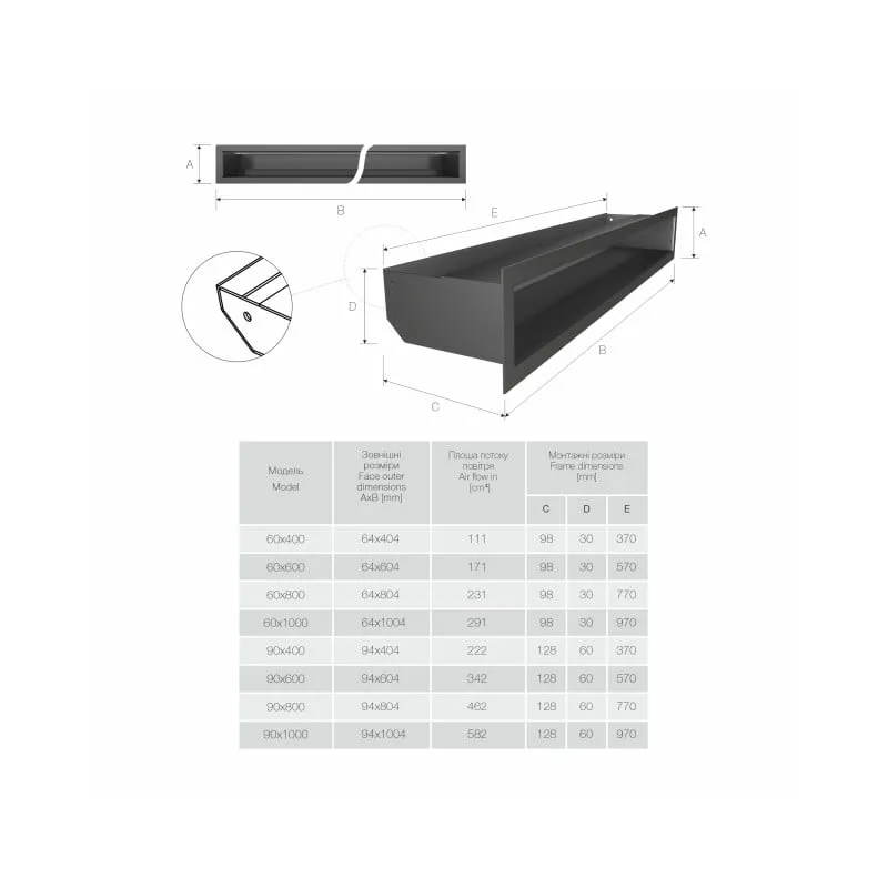 ventilacijska rešetka saven loft 60x800- crna - slika 3