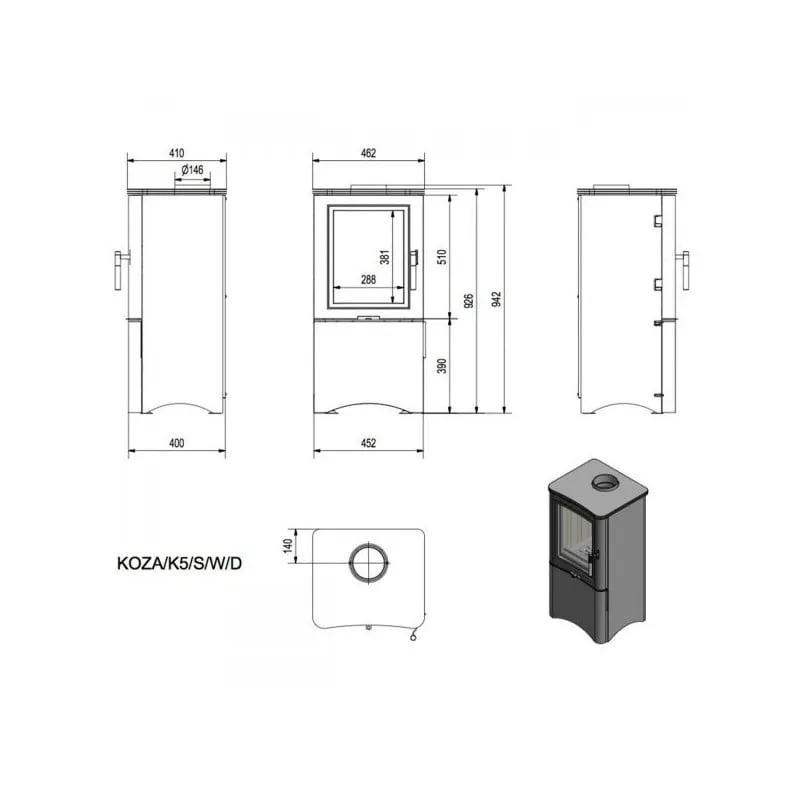 samostojeći kamin koza k5/s/w/d - slika 3