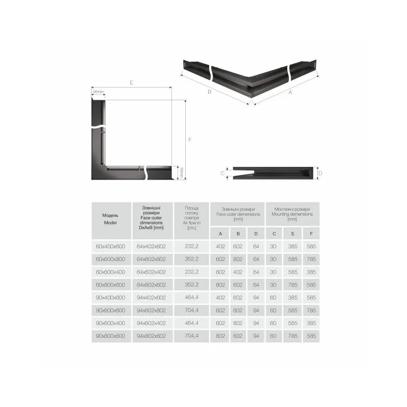 ventilacijska kutna rešetka saven loft/np/90x600x400 - crna - slika 6