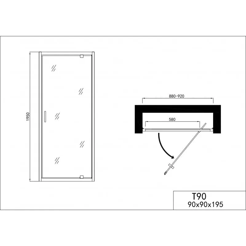 tuš vrata s krilima 90 cm krom 88-90x195 cm - slika 5