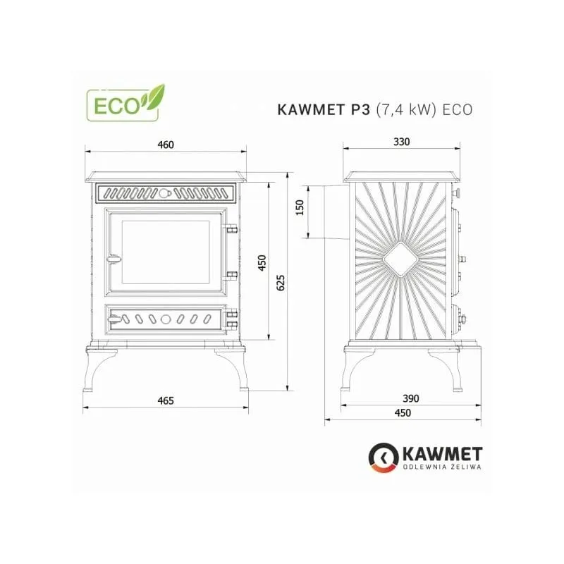 peć na drva kawmet p3 (7,4 kw) eco - slika 3