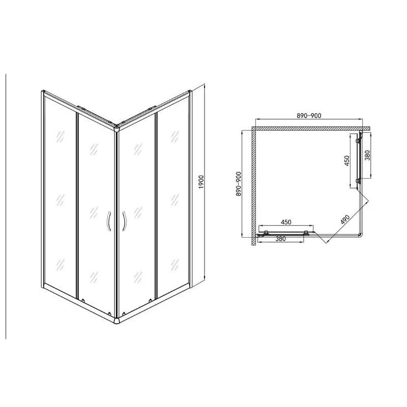 pravokutna tuš kabina s matiranim staklom, krom 90 x 90 x 90 cm - slika 3