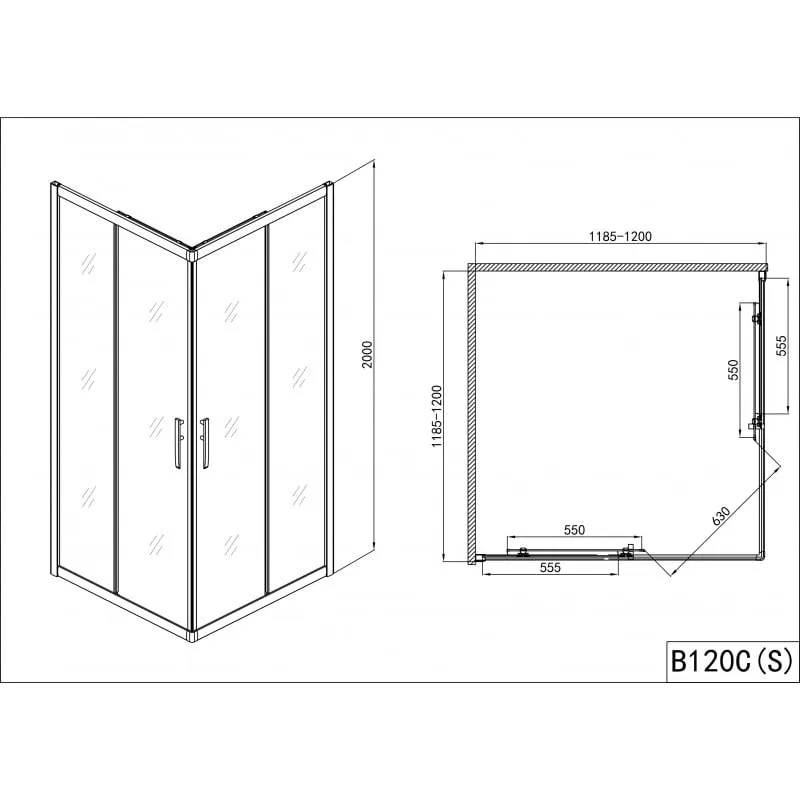klizna kutna vrata za tuš pro-line, krom 118,5-120x200 - slika 6