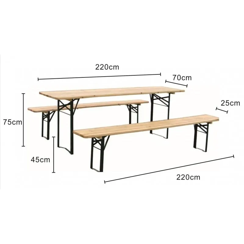 pivski set 3-dijelni - stol 220 x 70 cm, klupe 220 x 25 cm, smreka, prirodno zelena - slika 2