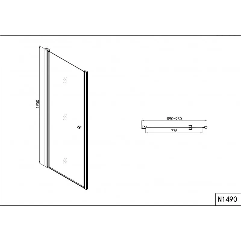 tuš pregrada s 1 vratima krom 88-91/195cm (md90) - slika 2