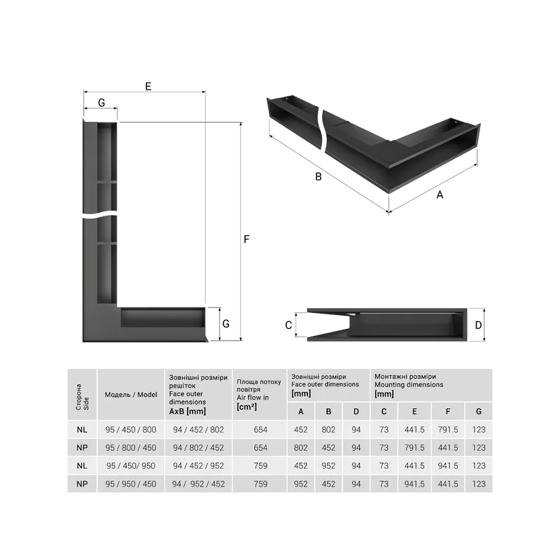 ventilacijska kutna rešetka saven loft/nl/95x450x950 - slika 5