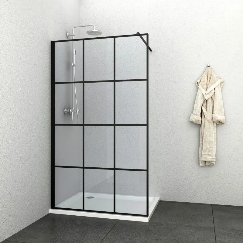 tuš kabina 118-120x195cm/teleskopski nosač i zidni profil crna - slika 1