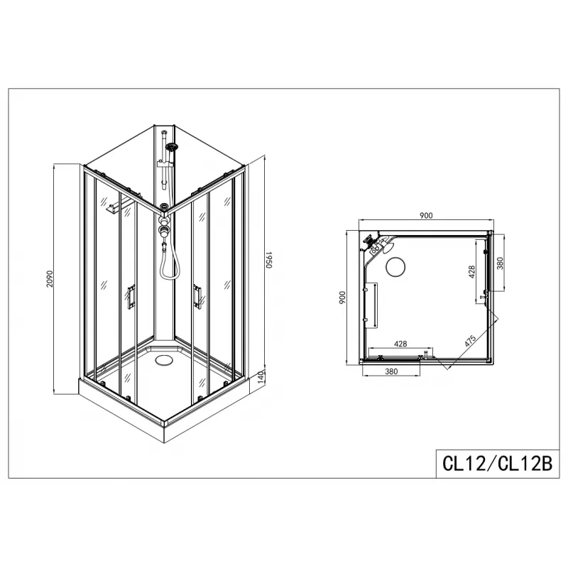 kompletna tuš kabina denver 90x90x210cm crna - slika 9