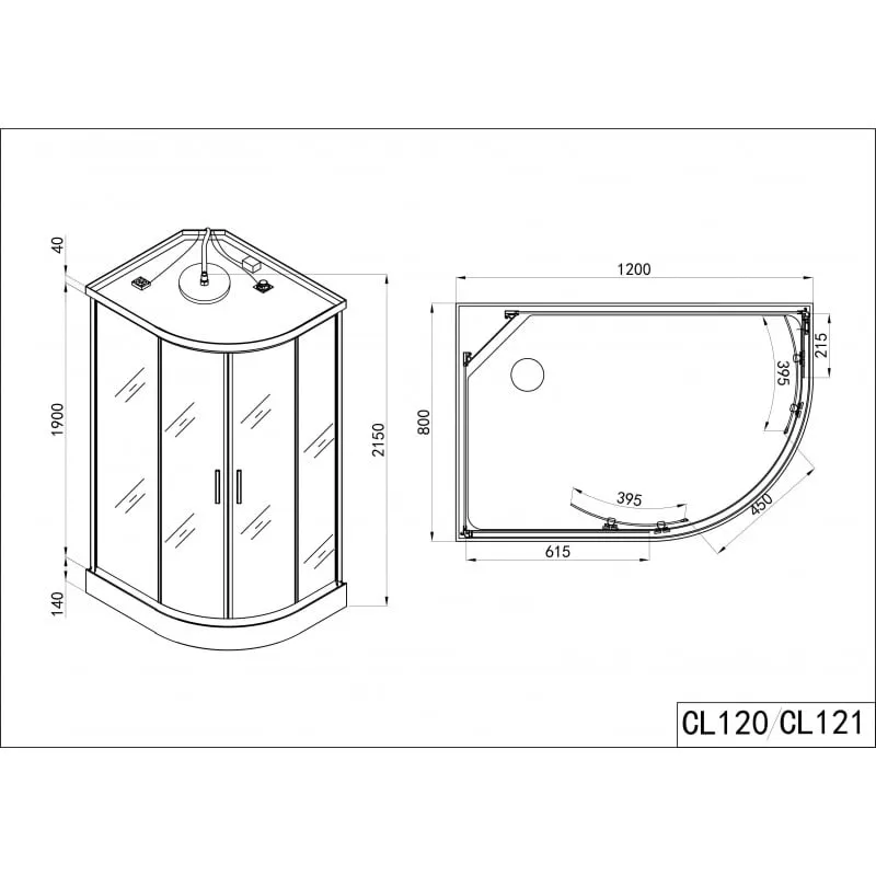 tuš kabina vario desna 80x120x215cm quick-line - slika 8