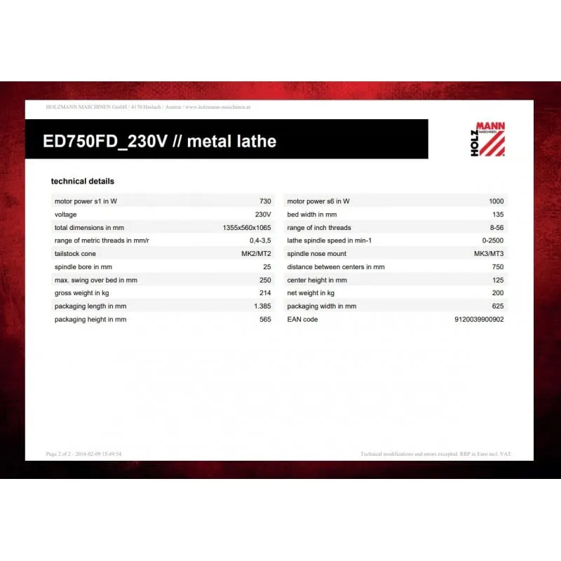 tokarilica za metal ed750fd_230v holzmann maschinen - slika 2