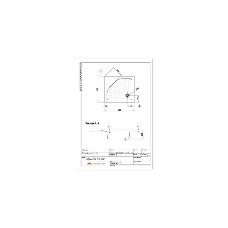 monaco 90kv ugradbena tuš kada 900x900x250mm - slika 2