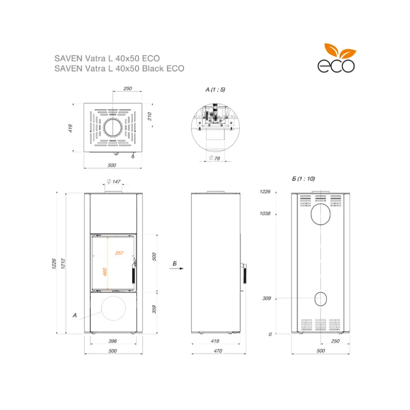 peć na drva samostojeća saven vatra l 40x50 black eco (6,6 kw) - slika 16