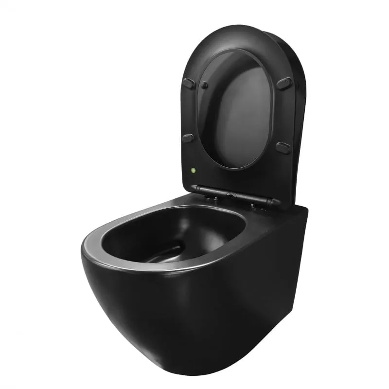 wc školjka uno zidna- crna, mat, bez ruba s mekim zatvaranjem - slika 4