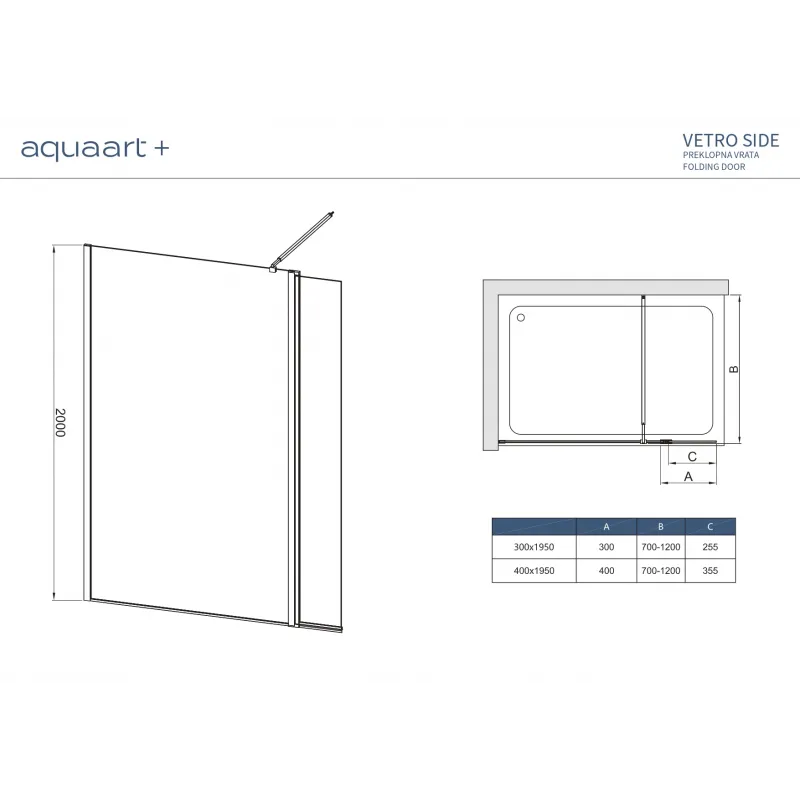 vetro side chrome preklopna vrata za vetro 40x200cm trs40 - slika 4