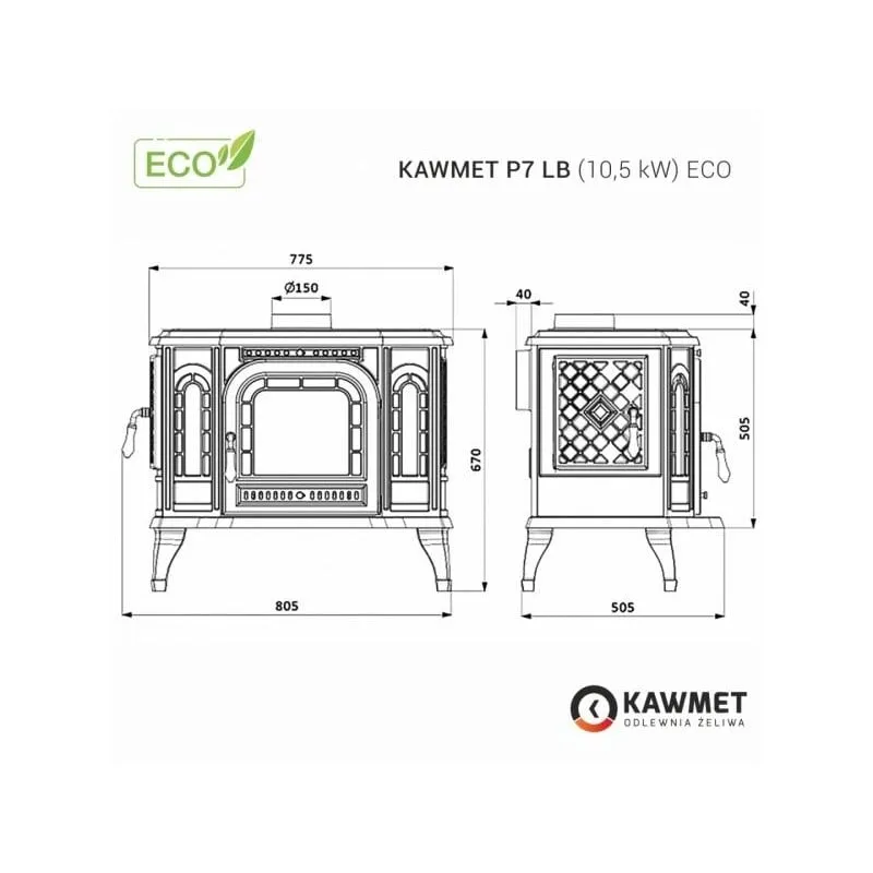 peć na drva kawmet p7 lb (10,5 kw) eco - slika 8