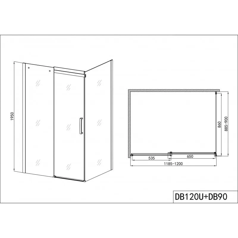 tuš kabina sa kliznim vratima krom 90x195 cm za db120u - slika 2