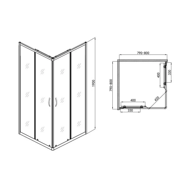 pravokutna tuš kabina s prozirnim staklom, krom 78,5 - 79,5 x 78,5 - 79,5 cm - slika 3