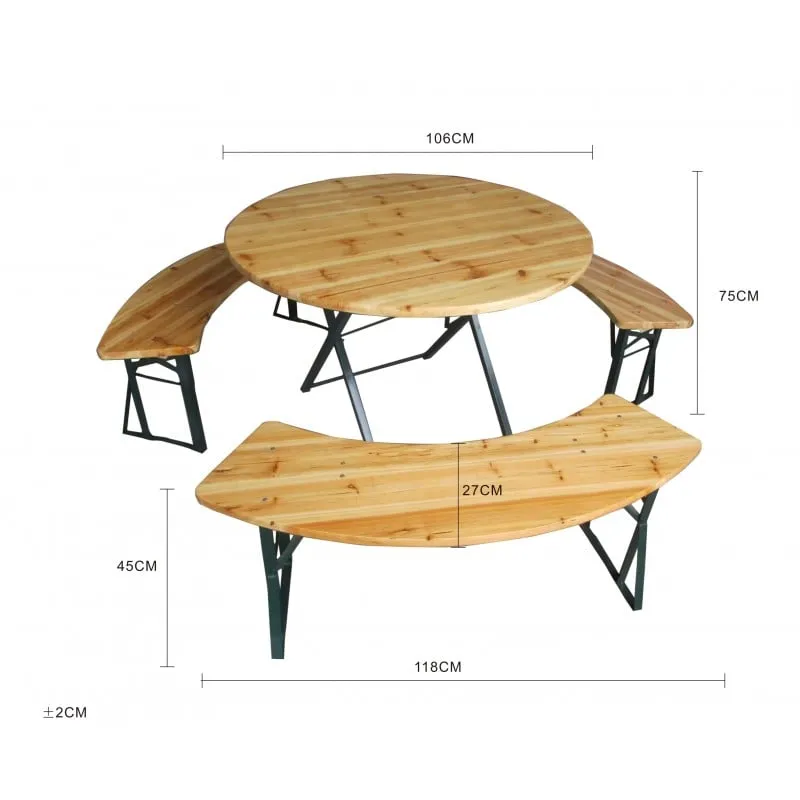 4-dijelni pivski set, okrugli, stol cca.: 106x75 cm klupe 118x27x45 cm smreka prirodno zelena - slika 2
