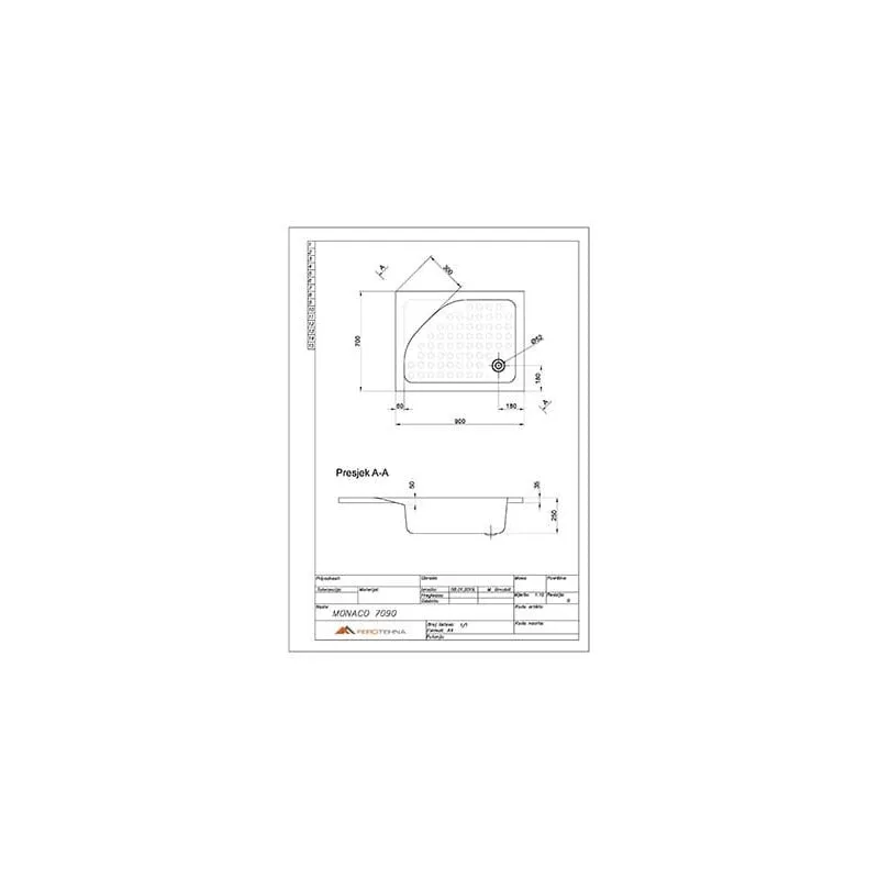monaco 7090kv ugradbena tuš kada 700x900x250mm - slika 2