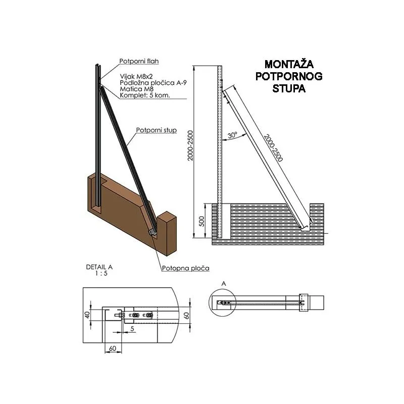 potporni stup-metalni, pocinčani-v 1750 mm - slika 2