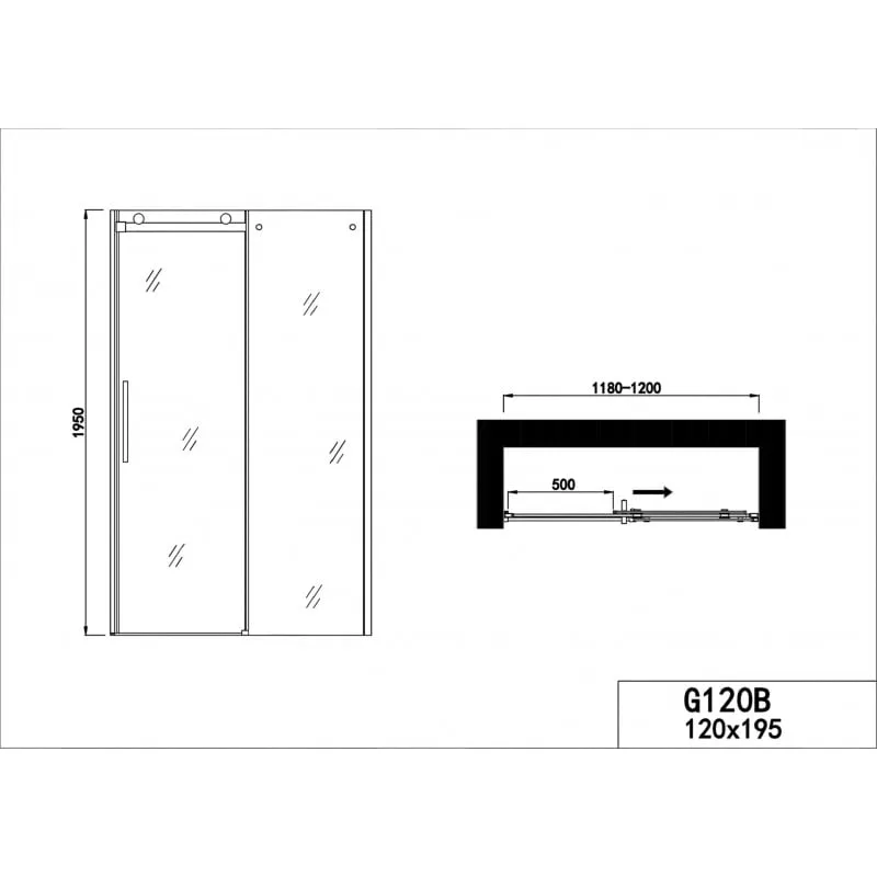 tuš klizna vrata mat crna 118-120x195cm - slika 2