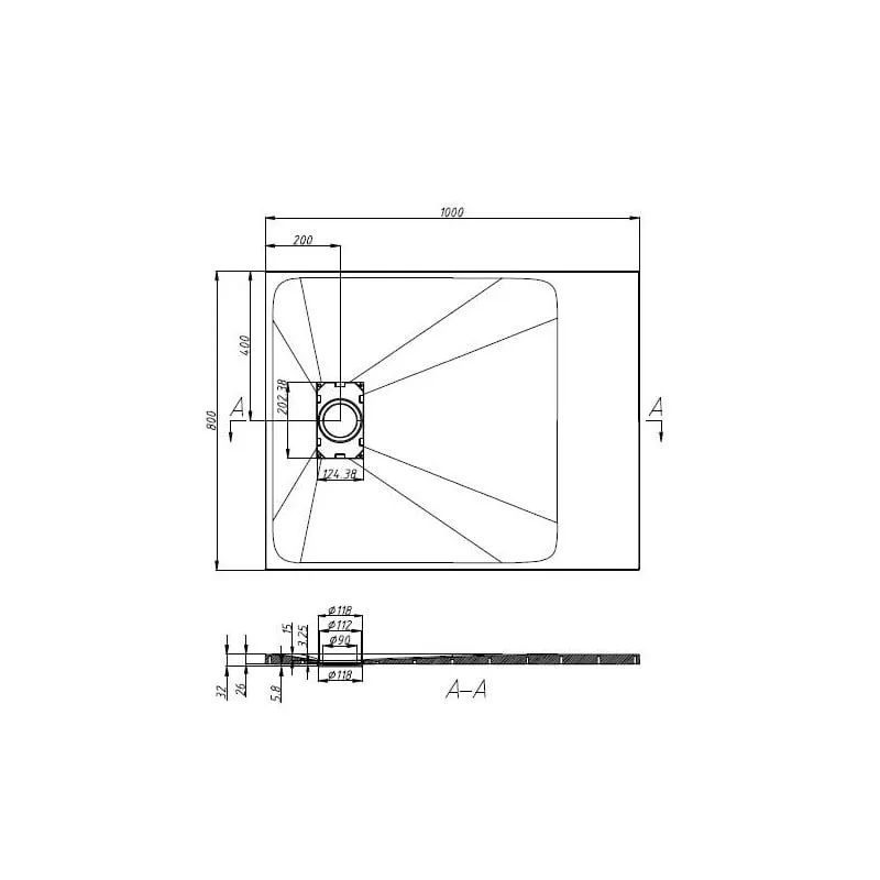 tuš kada smc 100x80cm siva - slika 2