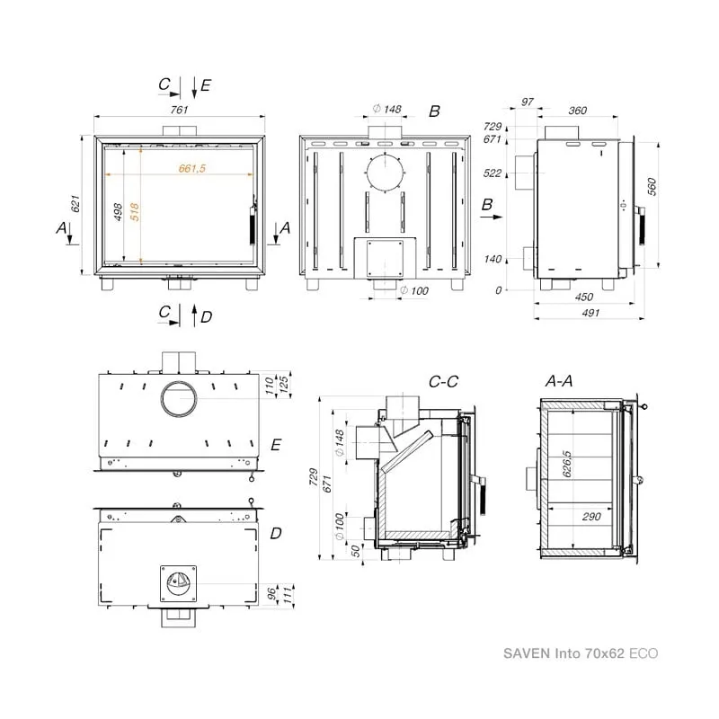 kamin ugradbeni kaseta saven 70x62 (10,7 kw) eco - slika 9