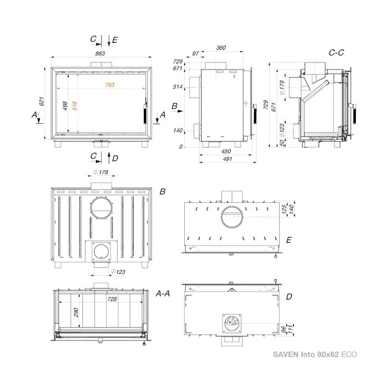 kamin ugradbeni kaseta saven 80x62 (12,4 kw) eco - slika 10